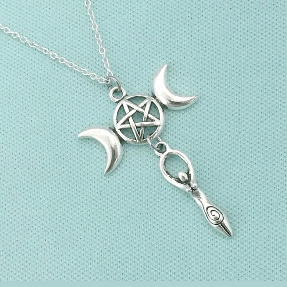 handmade Jewelry - triple moon goddess necklace w crystals
